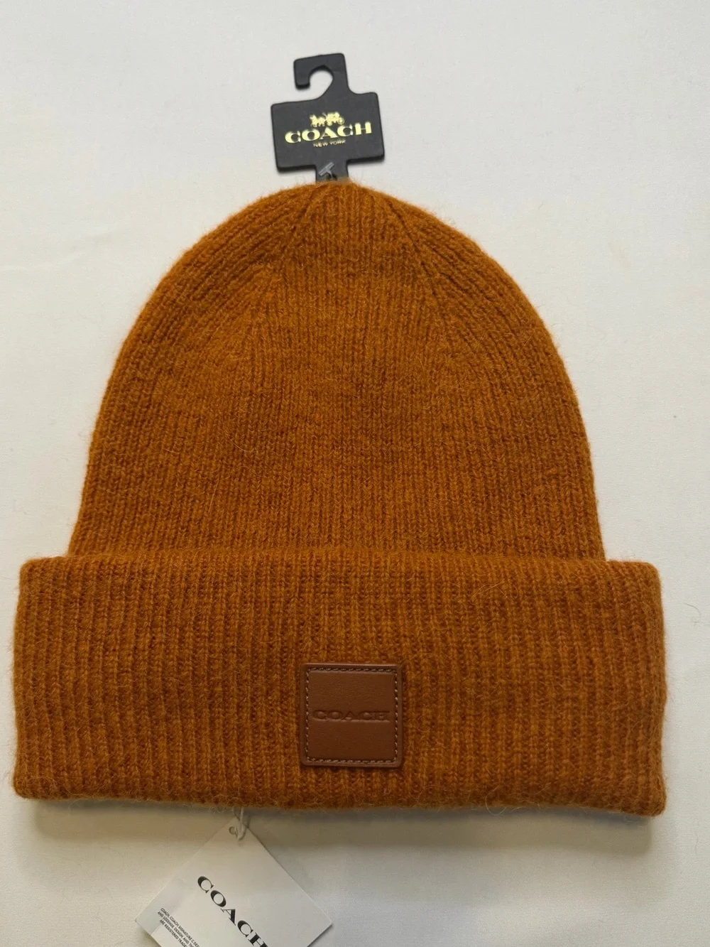 Coach Men’s Rust Brown Ribbed Knit Cuff Beanie